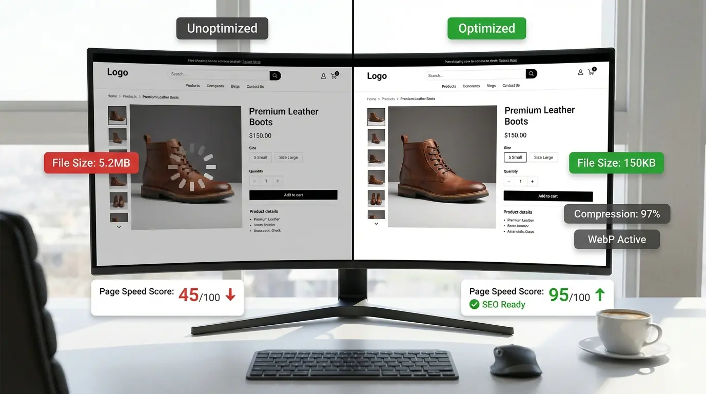 ecommerce image optimization showing optimized product images improving speed and SEO performance