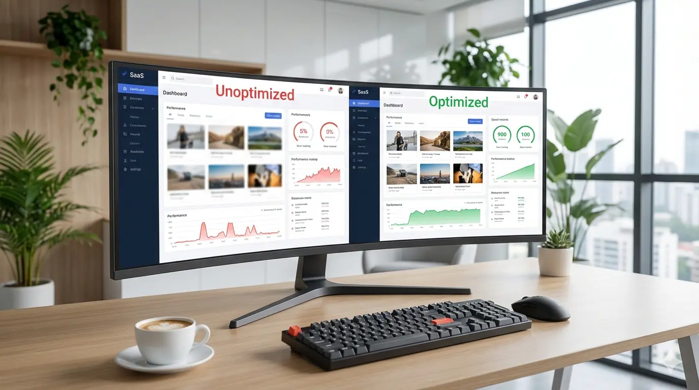 SaaS dashboard website being optimized with compressed images and improved web speed metrics