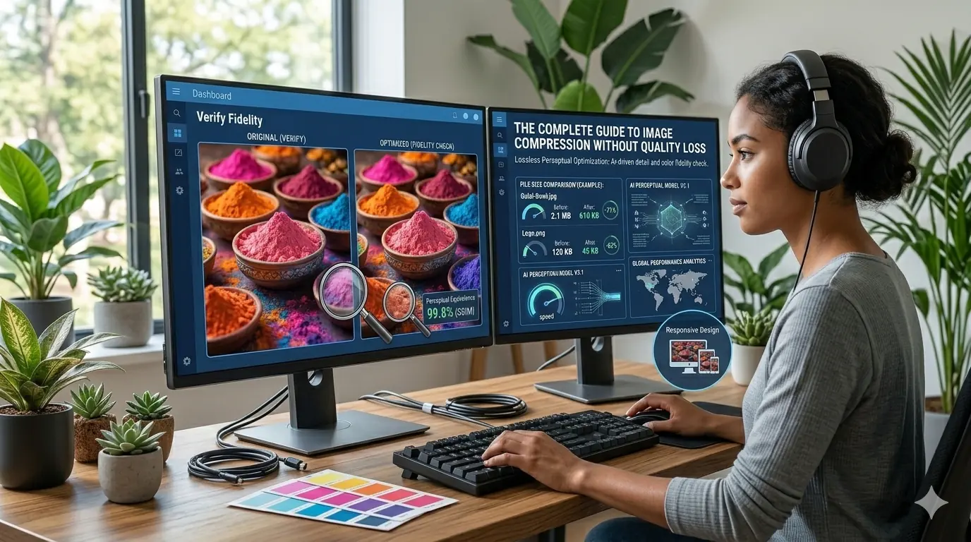 image compression workflow showing lossless compression and image size reduction for faster websites